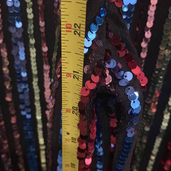 KNIT WORKS - NWT - jumpsuit: black lined mesh w 🌈 sequins & velvet straps - 16 - Picture 8 of 16